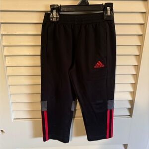 Adidas Kids Black Joggers with Red and Gray Accents